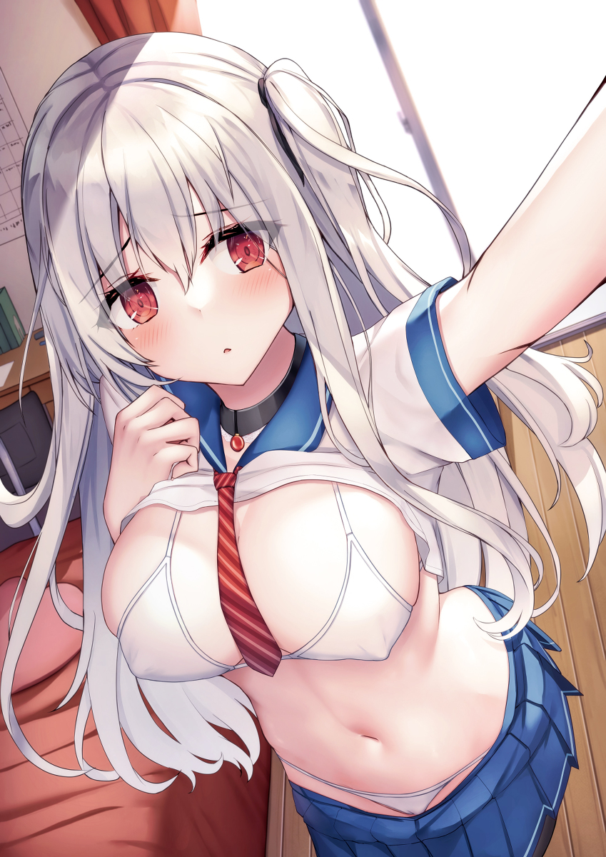 This is a pixiv picture whose title is 自撮り銀髪娘.