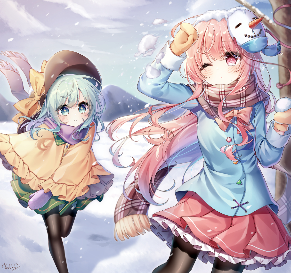 This is a pixiv picture whose title is 雪合戦！.