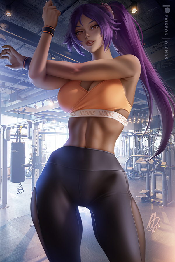 This is a pixiv picture whose title is Sporty Yoruichi / 四楓院夜一.