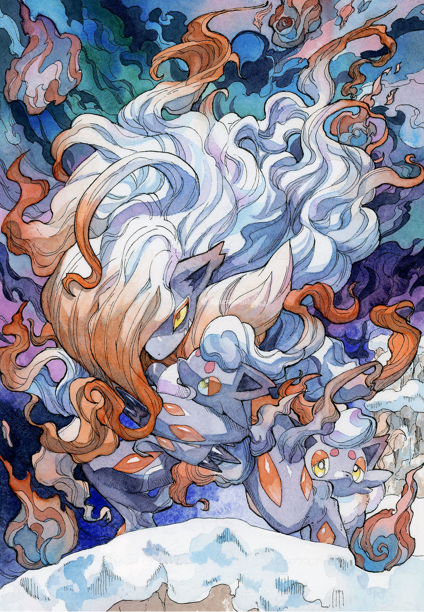 This is a pixiv picture whose title is ポケモンレジェンズ アルセウス　ヒスイゾロアーク・ヒスイゾロア.