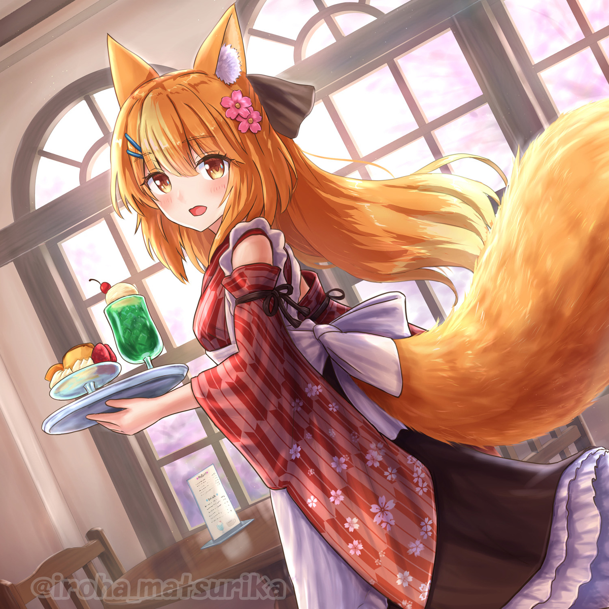 This is a pixiv picture whose title is ご依頼イラスト「妖狐の喫茶店」.