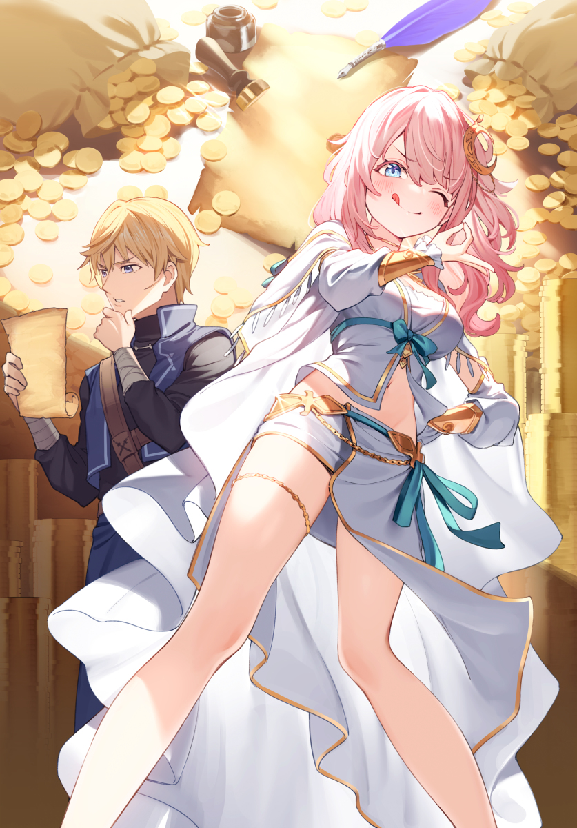 This is a pixiv picture whose title is 『美少女エルフ（大嘘）が救う！　弱小領地』.