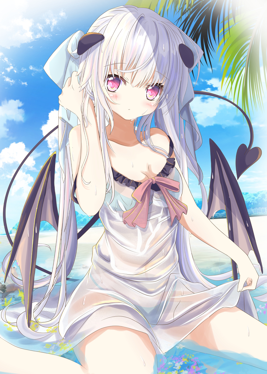 This is a pixiv picture whose title is 濡れ透け悪魔っ娘ちゃん.