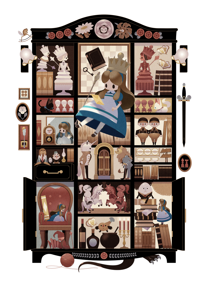 This is a pixiv picture whose title is 鏡の国の本棚.