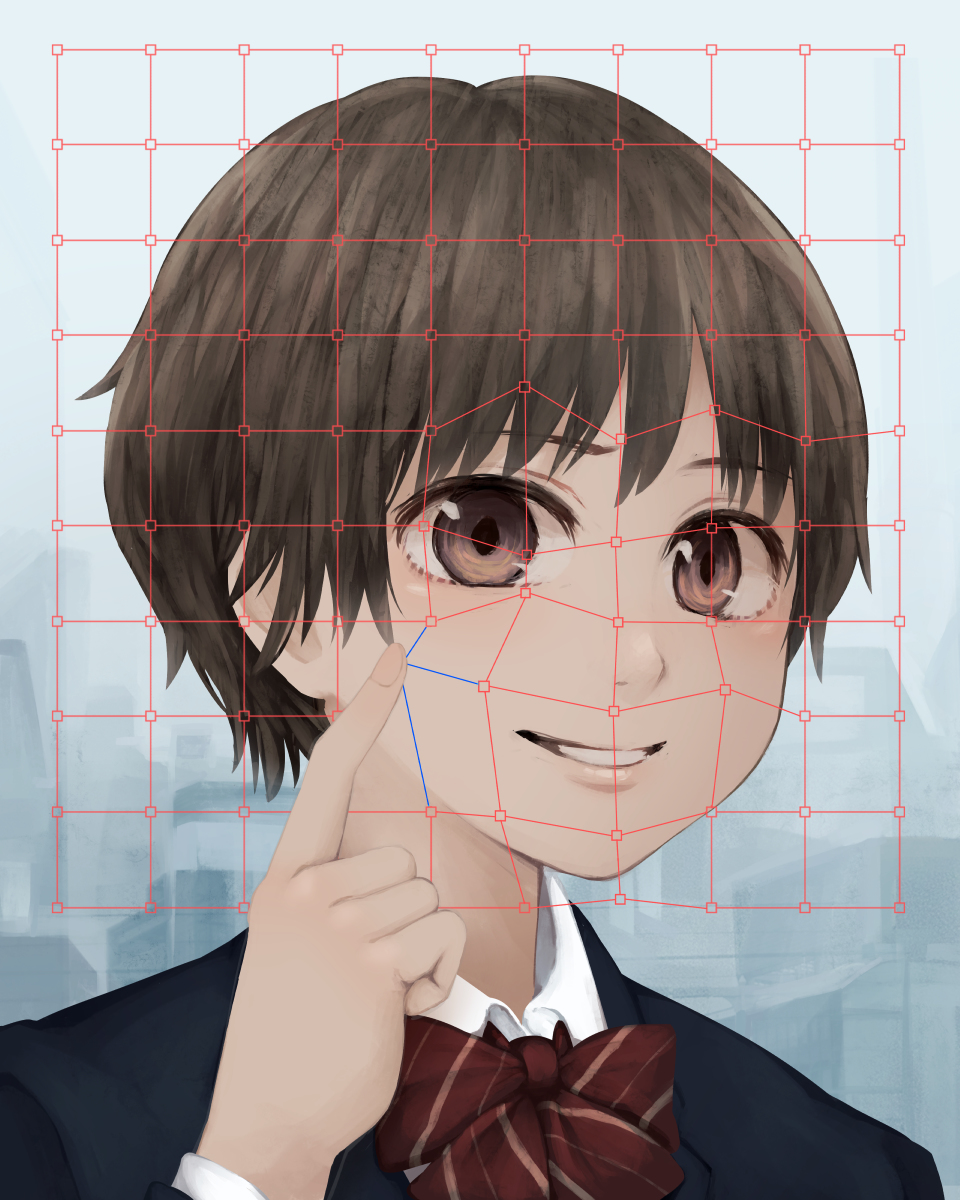 This is a pixiv picture whose title is 作り笑い.