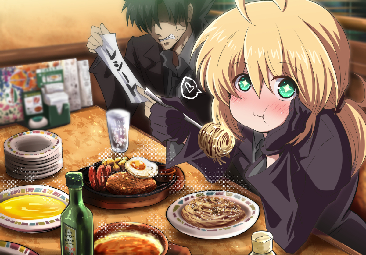 This is a pixiv picture whose title is 某店にて人の金でたらふく食う女.