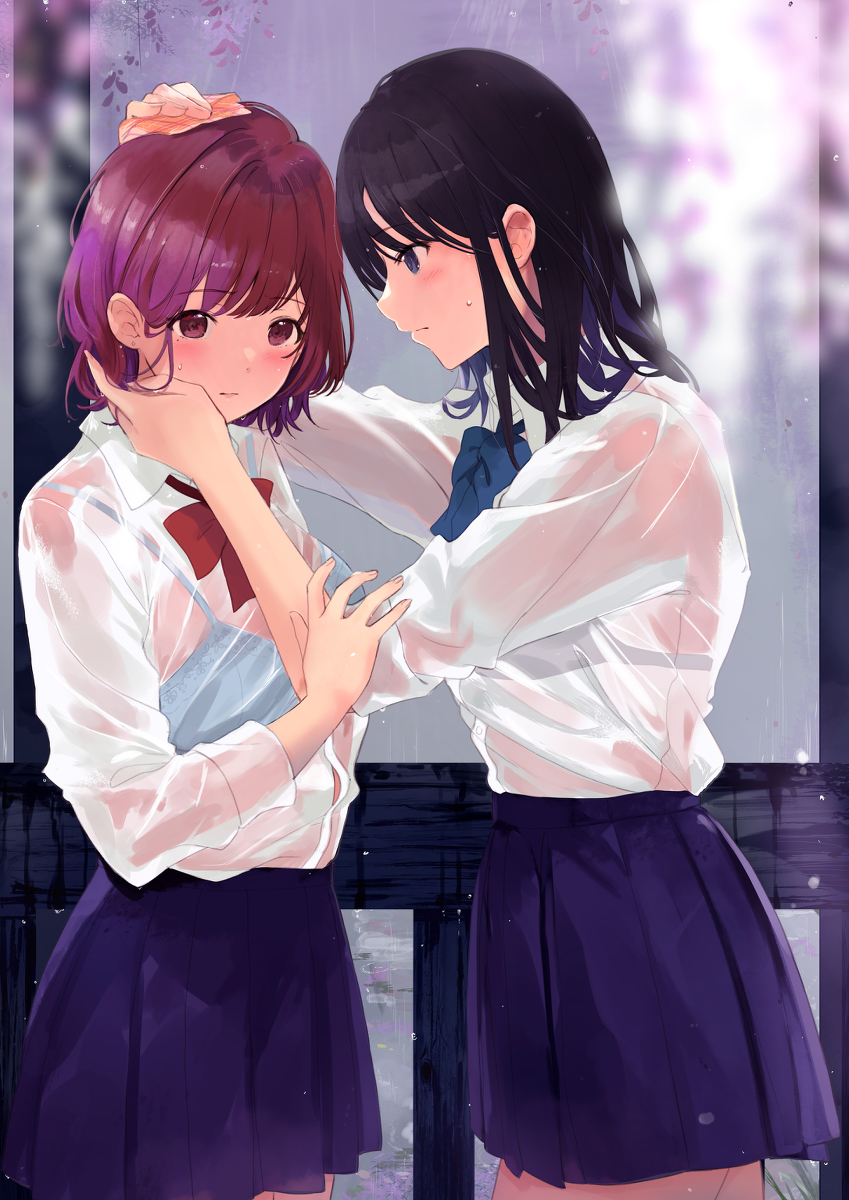 This is a pixiv picture whose title is どきどき、そわそわ雨宿り.