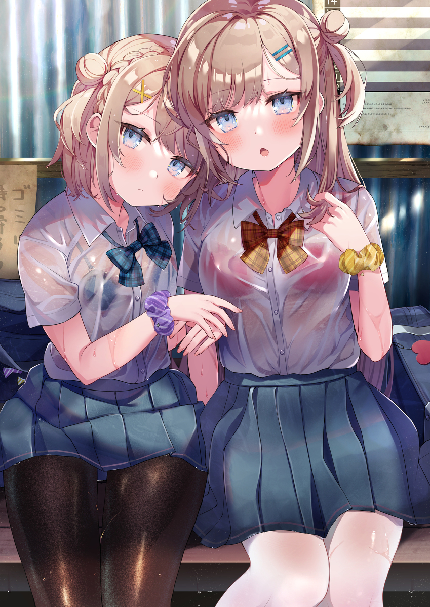 This is a pixiv picture whose title is 雨あがり、バス停にて.