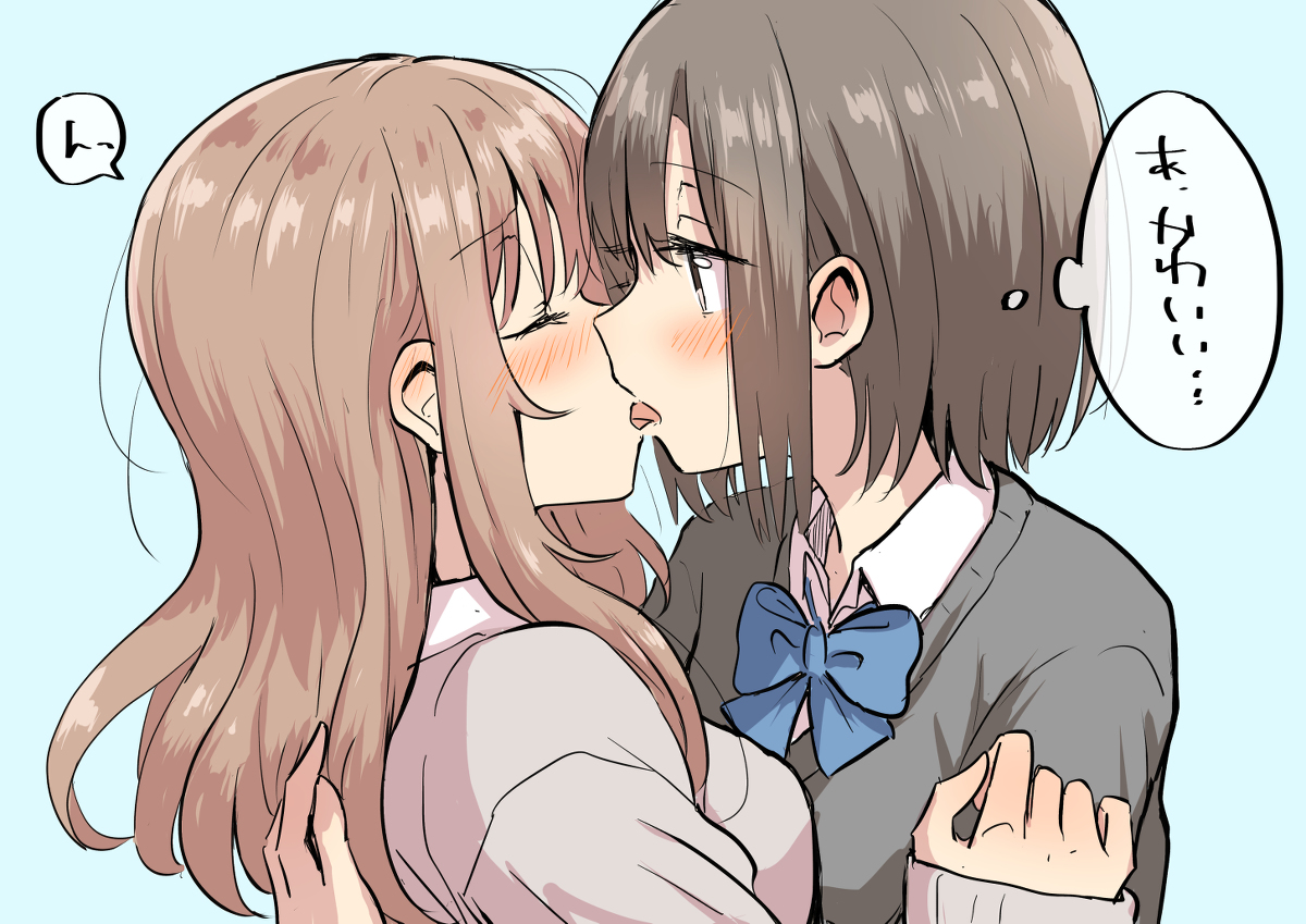 This is a pixiv picture whose title is 百合キス＋α！.