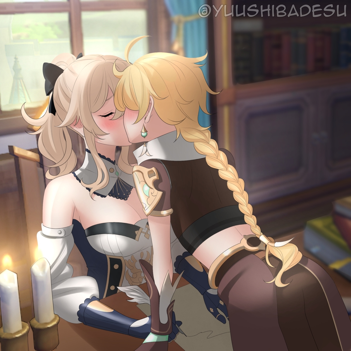 This is a pixiv picture whose title is kiss with jean.