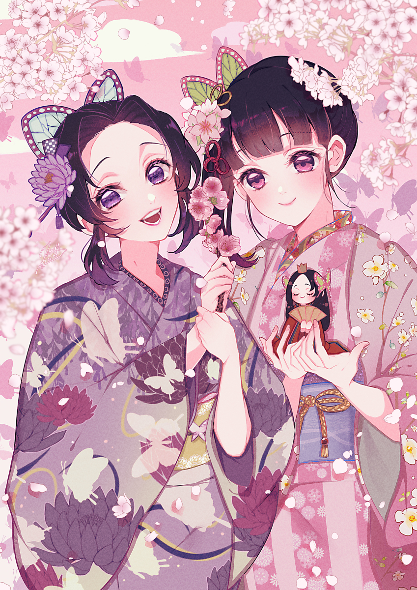 This is a pixiv picture whose title is 胡蝶姉妹と雛祭り.