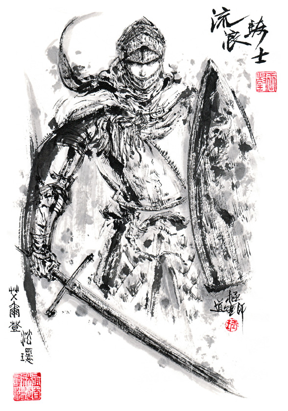 This is a pixiv picture whose title is 【極道畫師】艾爾登法環-流浪騎士.