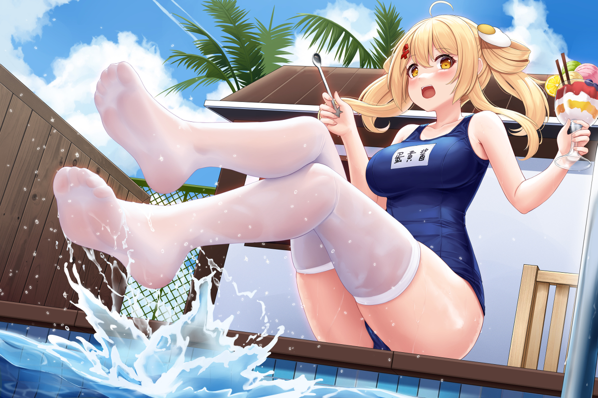 This is a pixiv picture whose title is スク水マヨネーズ.