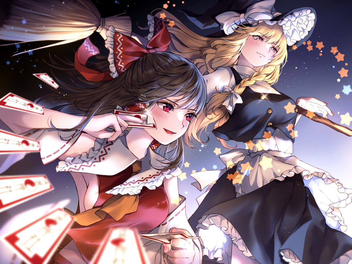 This is a pixiv picture whose title is 霊夢と魔理沙.