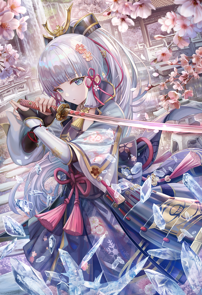 This is a pixiv picture whose title is 氷桜の剣客.
