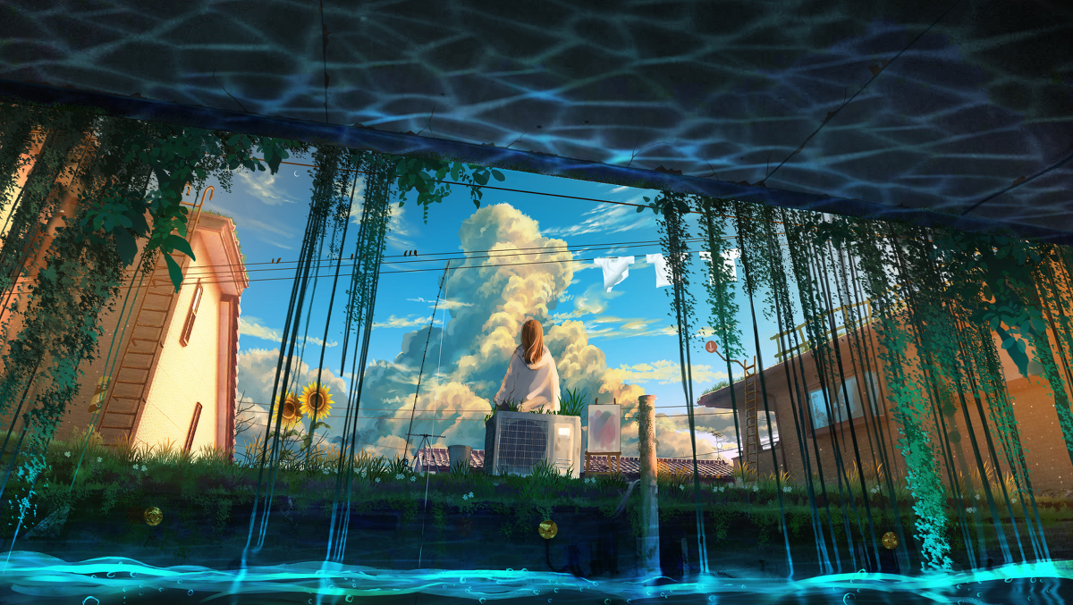This is a pixiv picture whose title is 想造 -参-  屋根上生活.