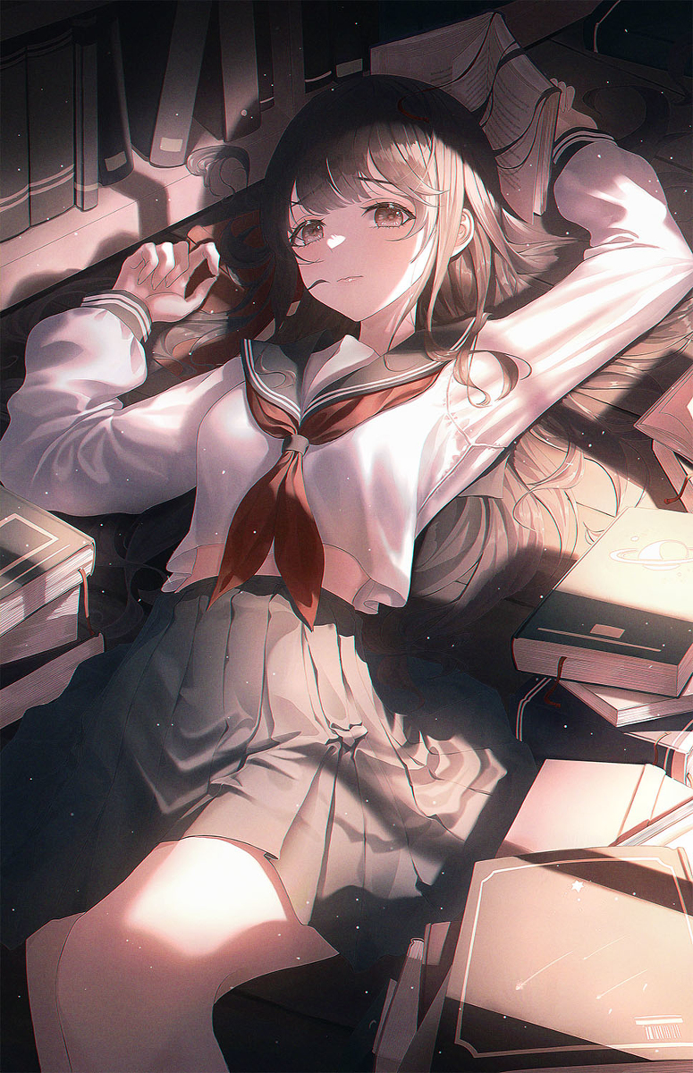 This is a pixiv picture whose title is 図書館で....