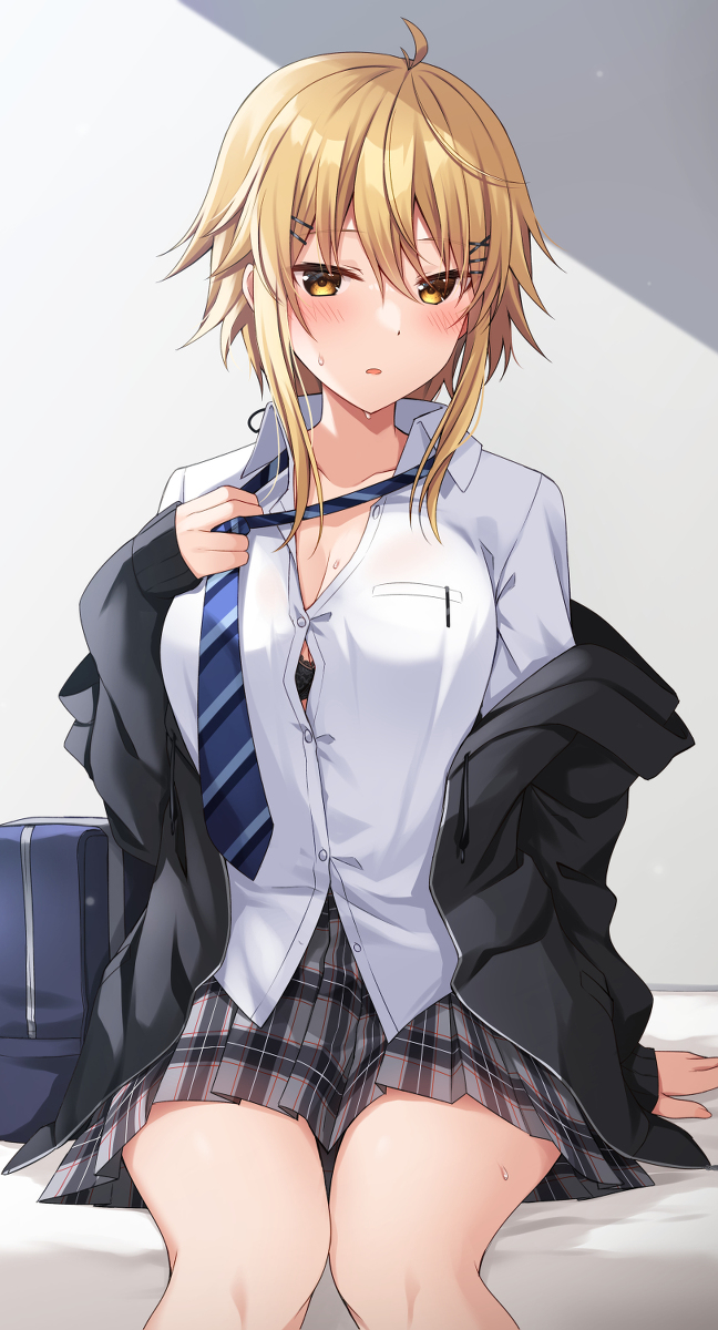 This is a pixiv picture whose title is 「暑……何見てんの？」.