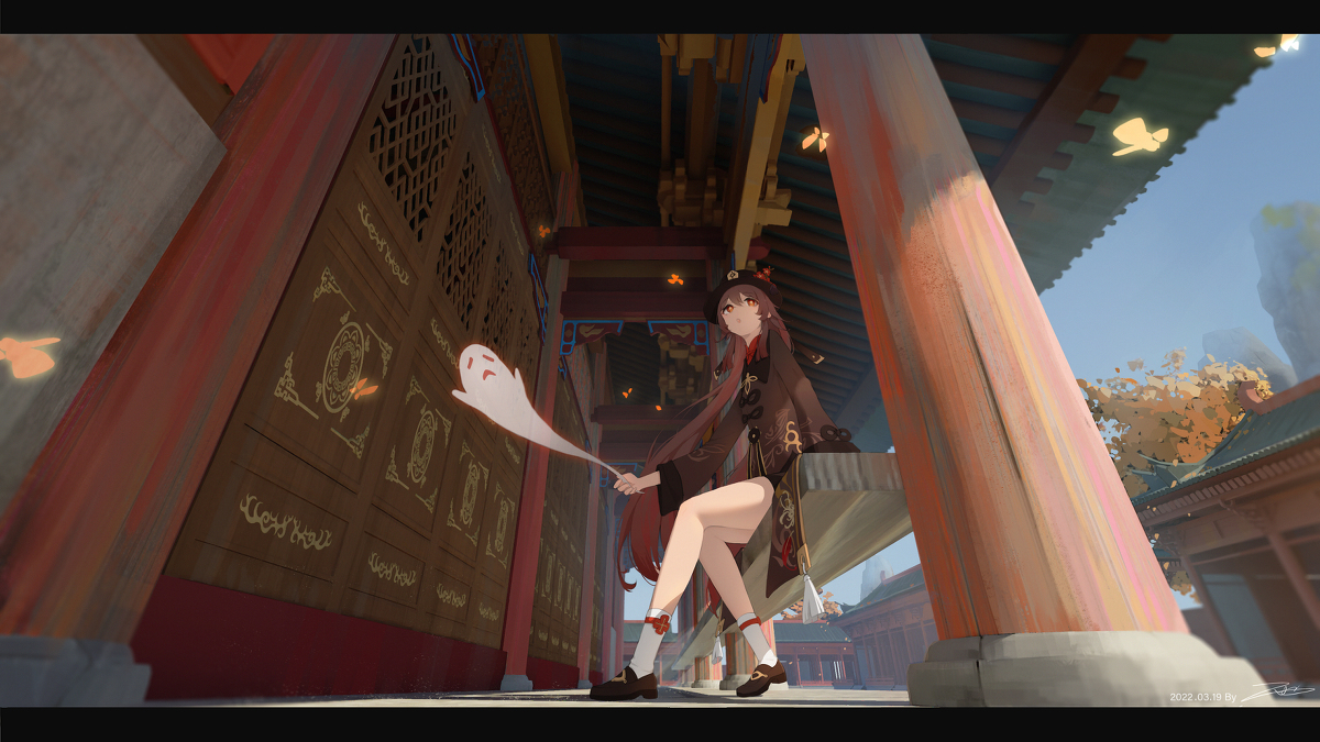 This is a pixiv picture whose title is 胡桃·蝶舞.