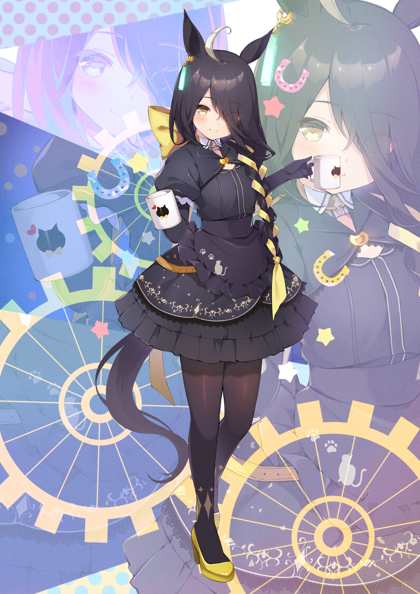 This is a pixiv picture whose title is 黒猫メイド　マンハッタンカフェ！.