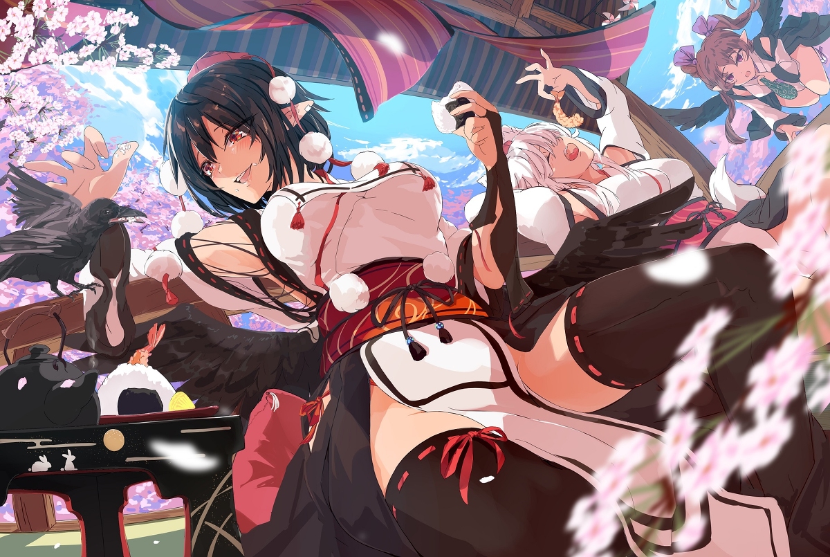 This is a pixiv picture whose title is 山の向こうの天狗達.
