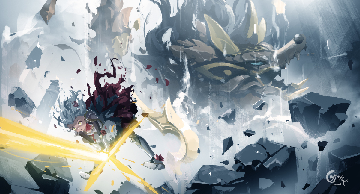 This is a pixiv picture whose title is 诺艾尔怒砍黄金兽王狗头.