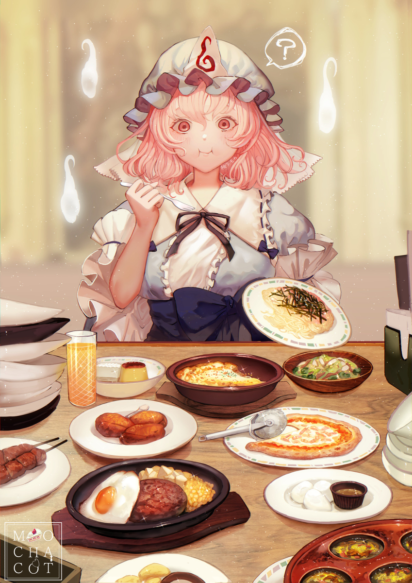 This is a pixiv picture whose title is サイゼで食べすぎる幽々子.