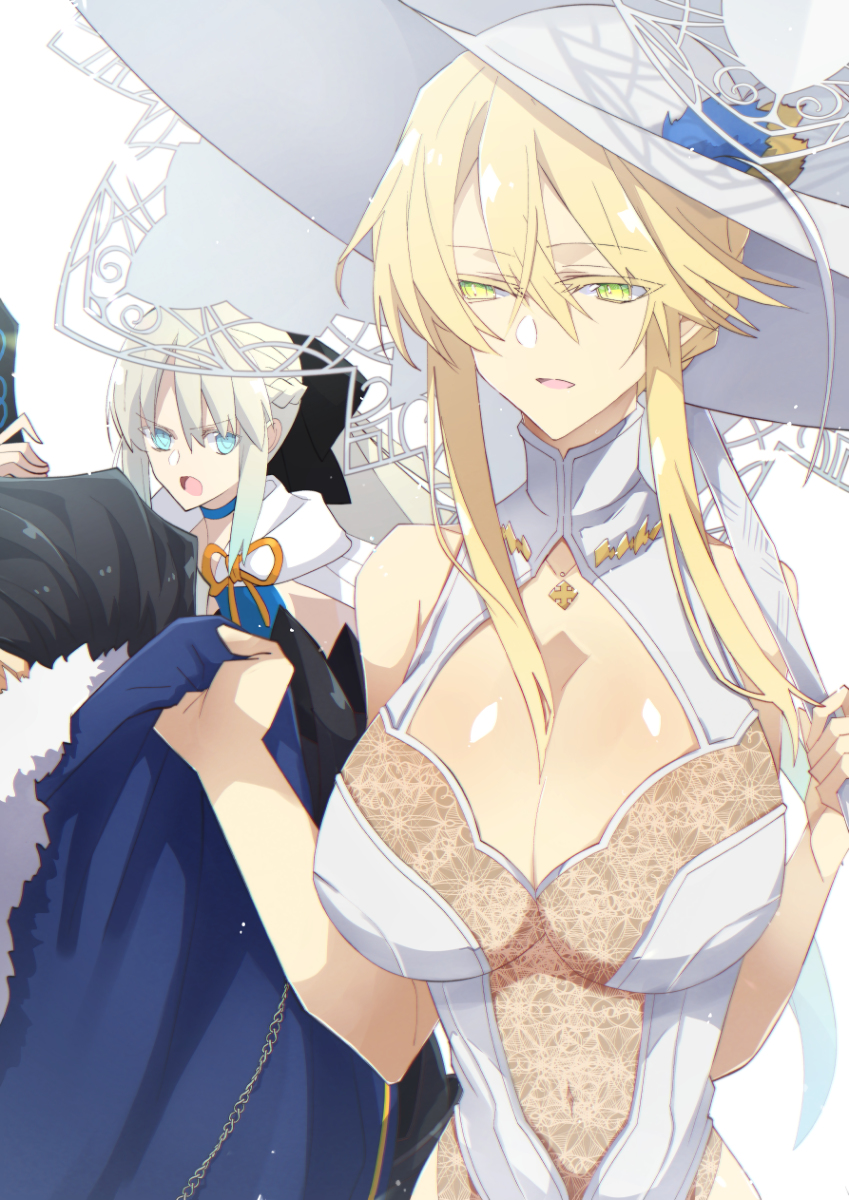 This is a pixiv picture whose title is 【水着獅子王VS妖精モルガンママ】.