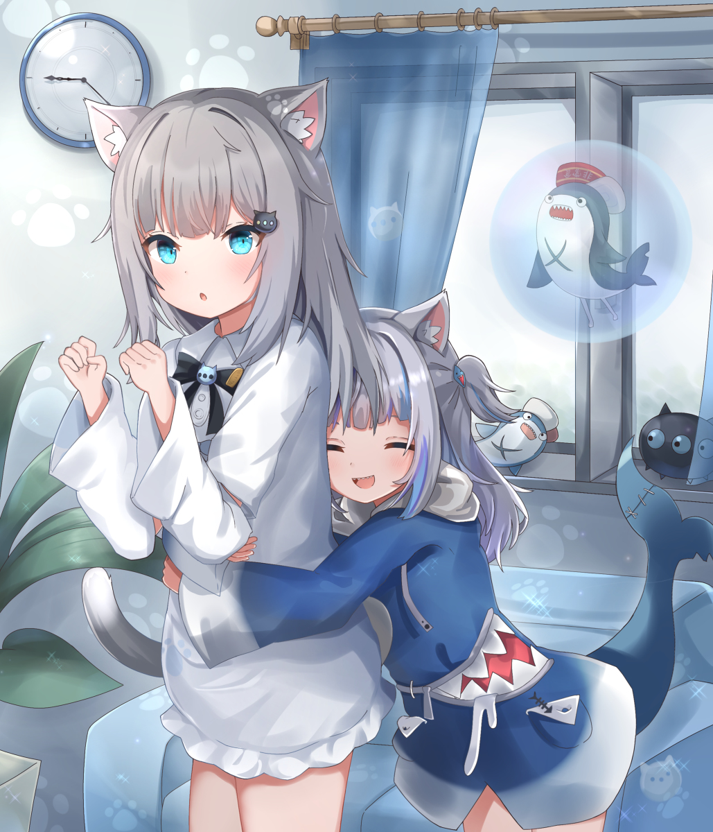 This is a pixiv picture whose title is 母猫に甘える子猫.