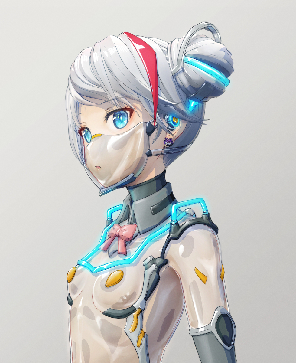 This is a pixiv picture whose title is 透明なスーツとマスクを着た女の子.