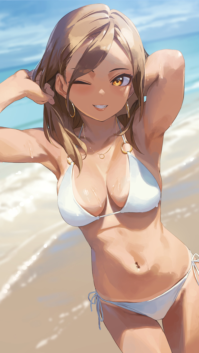 This is a pixiv picture whose title is 女の子×ビーチ.