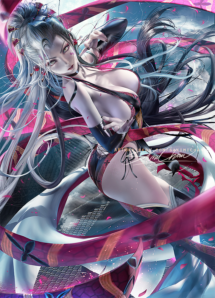 This is a pixiv picture whose title is 堕姫 Daki.