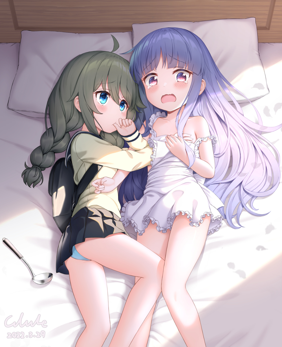 This is a pixiv picture whose title is 依頼絵　　由仁先輩と鏡華ちゃんの母娘丼.