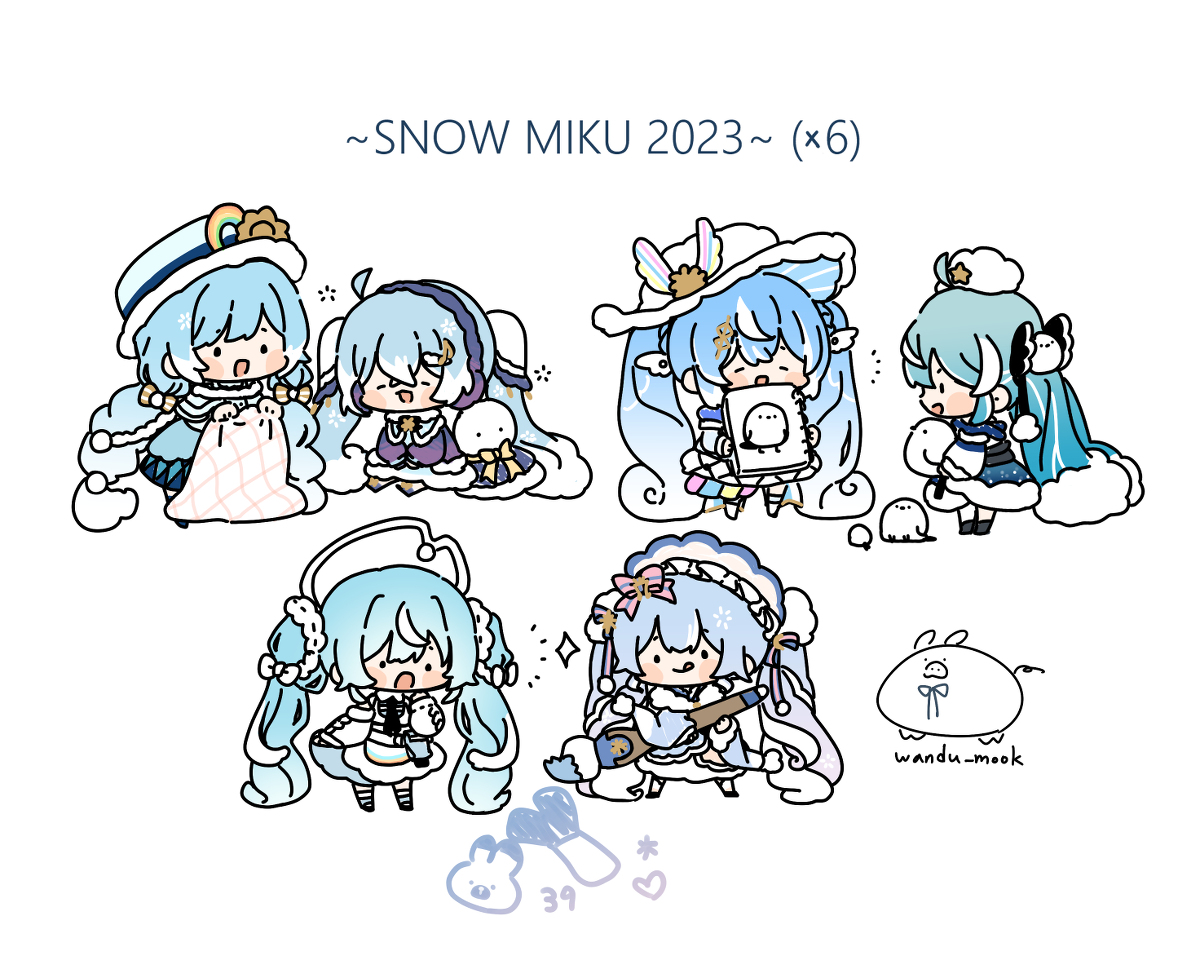 This is a pixiv picture whose title is 雪ミク2023 (x6).