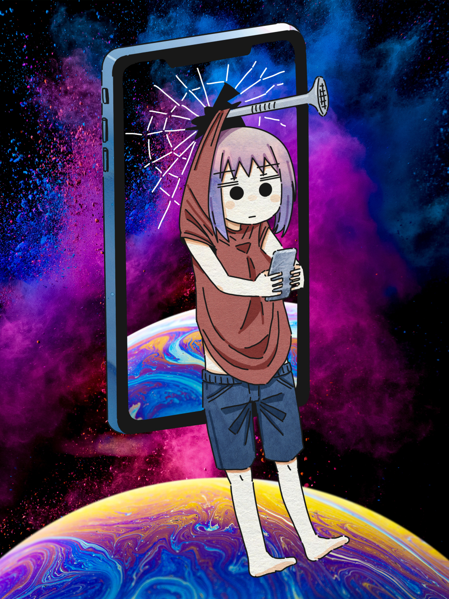 This is a pixiv picture whose title is スマホに釘付け.