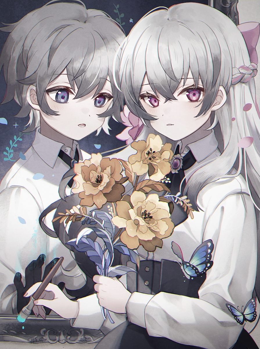 This is a pixiv picture whose title is 作品に花束を.