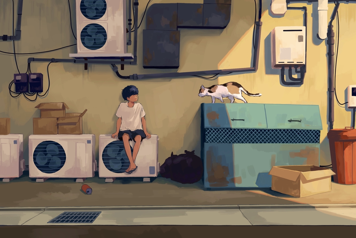This is a pixiv picture whose title is 路地裏、猫.