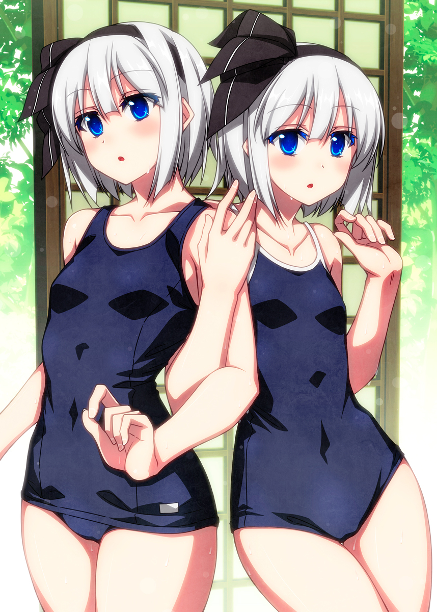 This is a pixiv picture whose title is スク水妖夢ちゃん！.