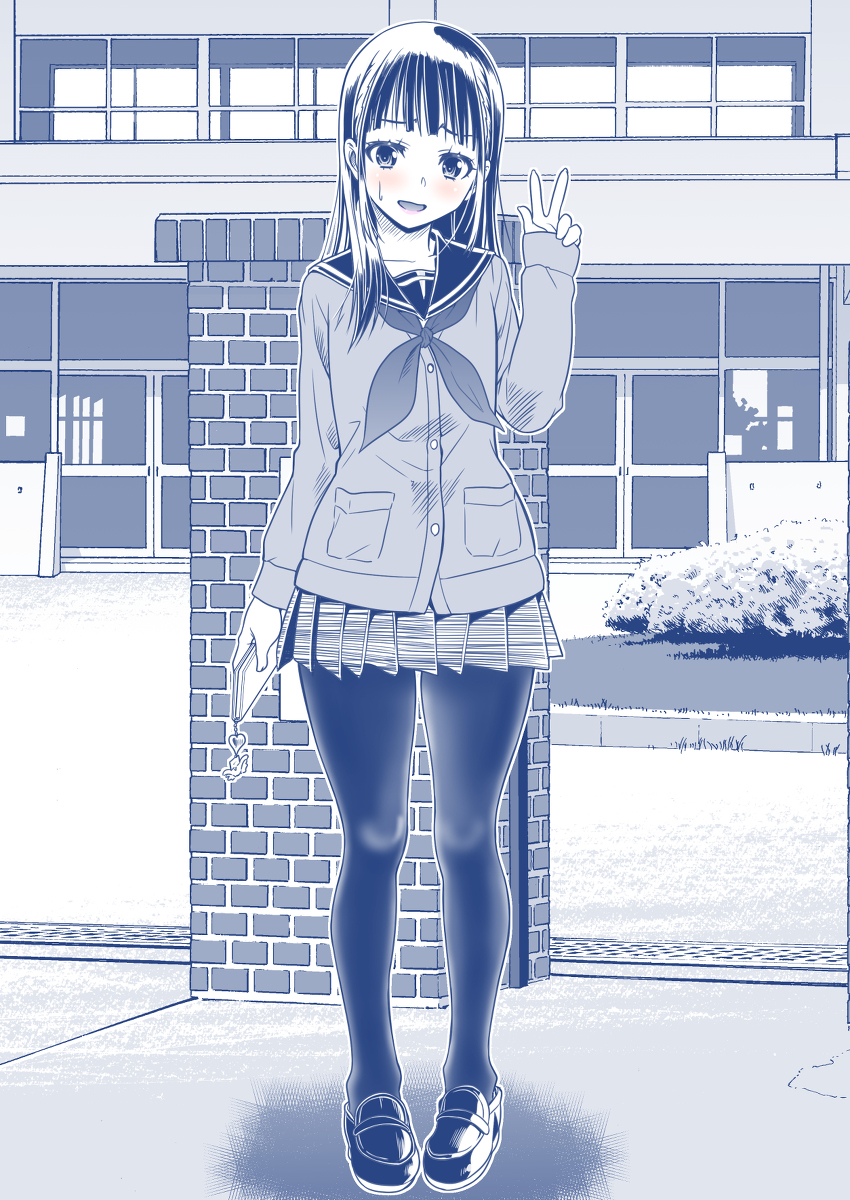 This is a pixiv picture whose title is 落書き【女装して学校の前で記念撮影するという罰ゲームを遂行中の↓.