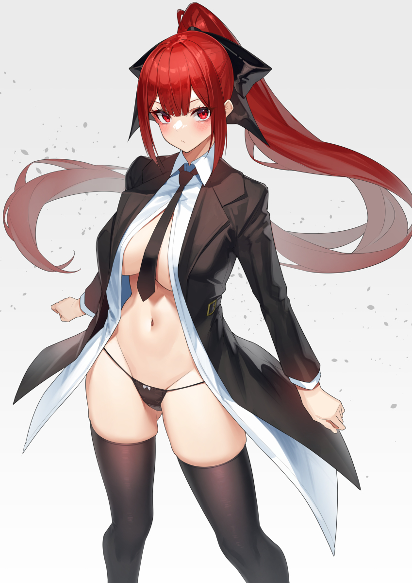 This is a pixiv picture whose title is 赤紙娘　黒服.