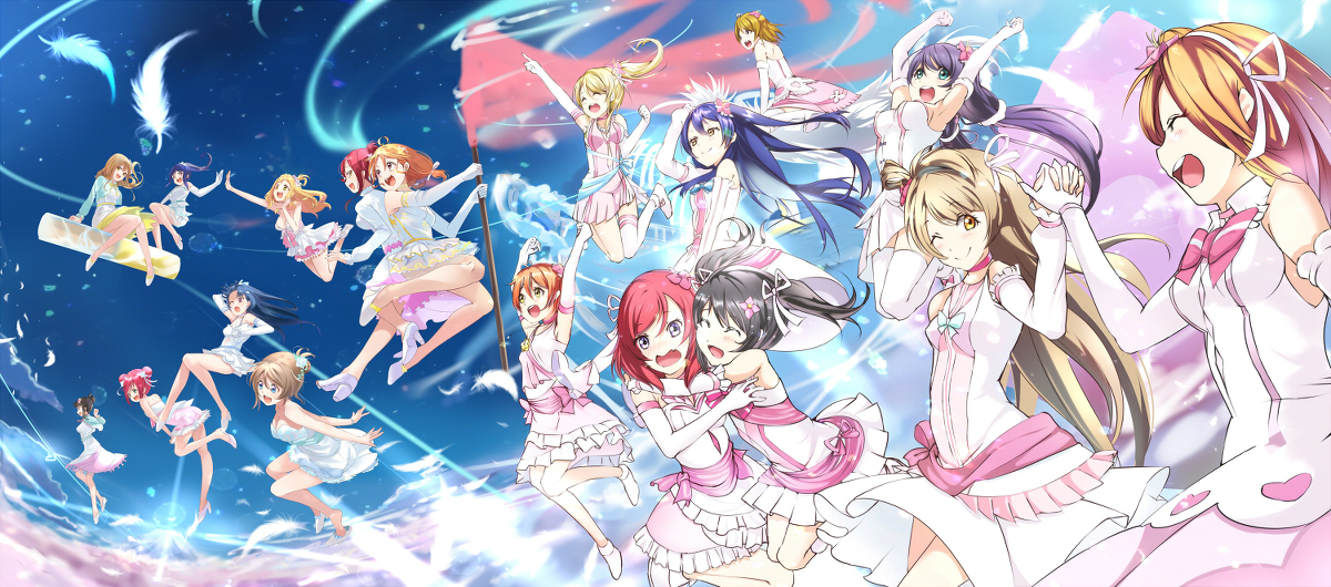 This is a pixiv picture whose title is μ'sとAqours.