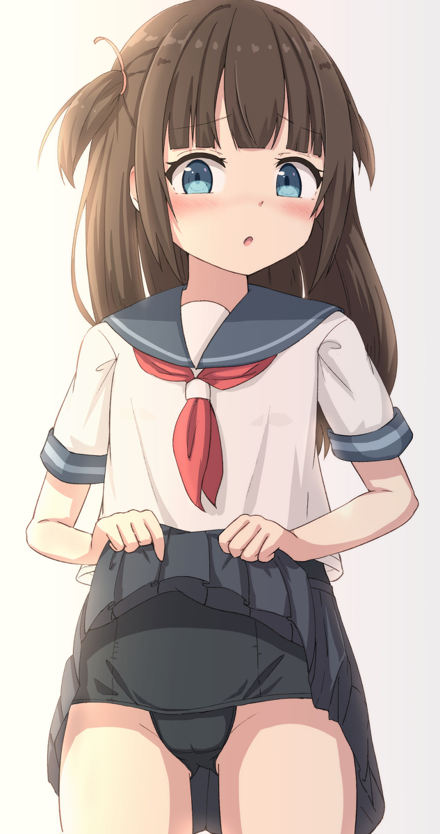 This is a pixiv picture whose title is 制服ごしにスク水をみしてくれた娘.