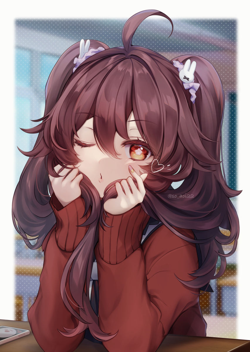 This is a pixiv picture whose title is ツインテールもふもふJK胡桃ちゃん.