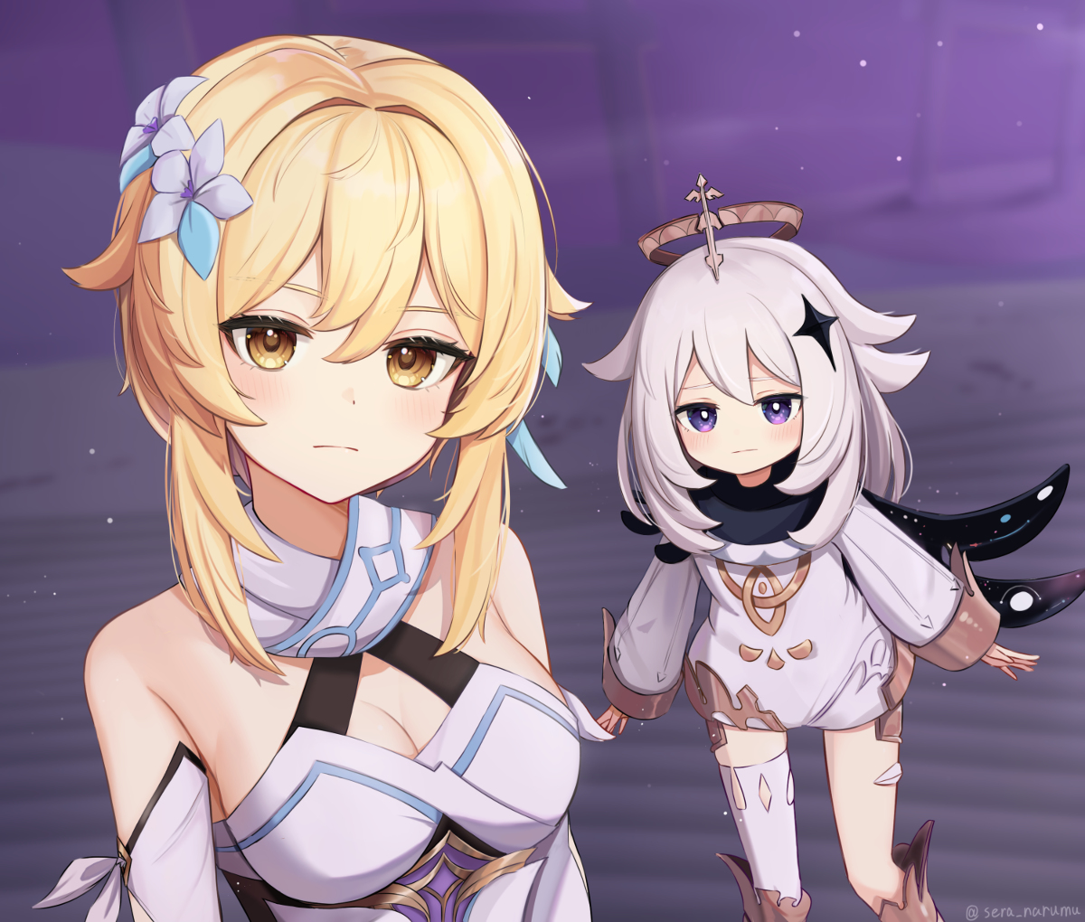This is a pixiv picture whose title is ジト目蛍＆パイモン.