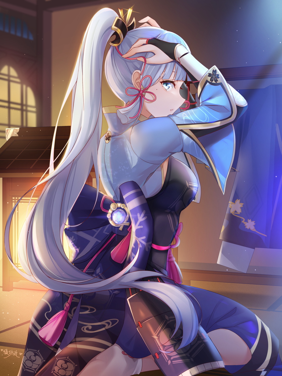 This is a pixiv picture whose title is 神里绫华 良宵.