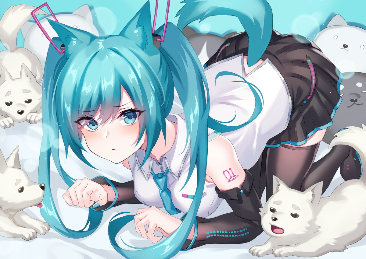 This is a pixiv picture whose title is 初音ミク×わんだふる.