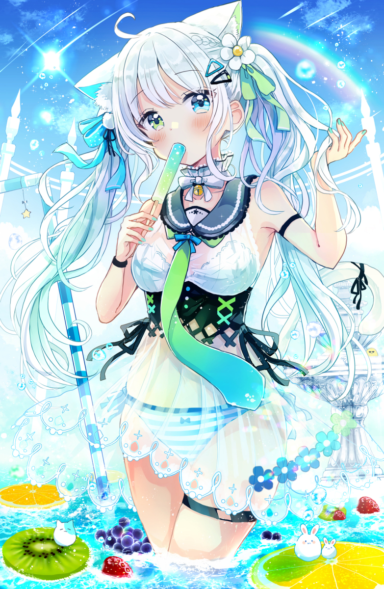 This is a pixiv picture whose title is ケモミミ少女とソーダ水.
