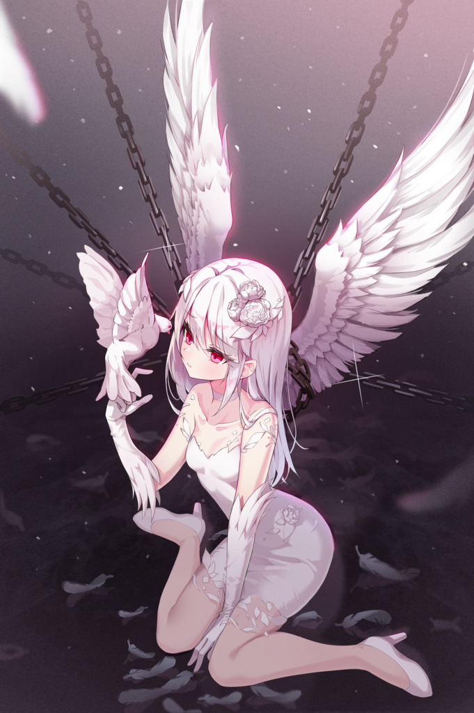 This is a pixiv picture whose title is 捕らえられた天使.