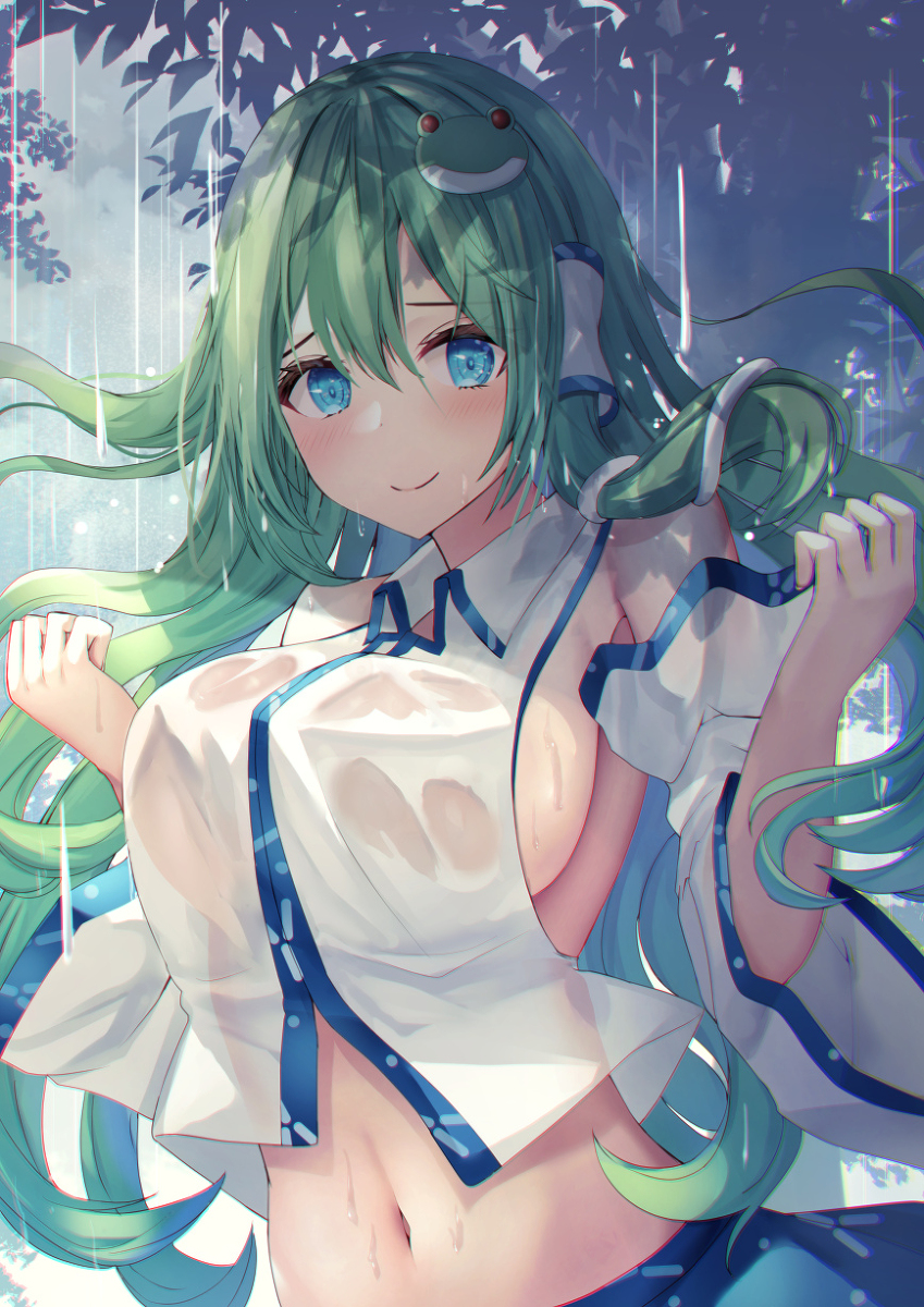 This is a pixiv picture whose title is 早苗さんと雨宿り.