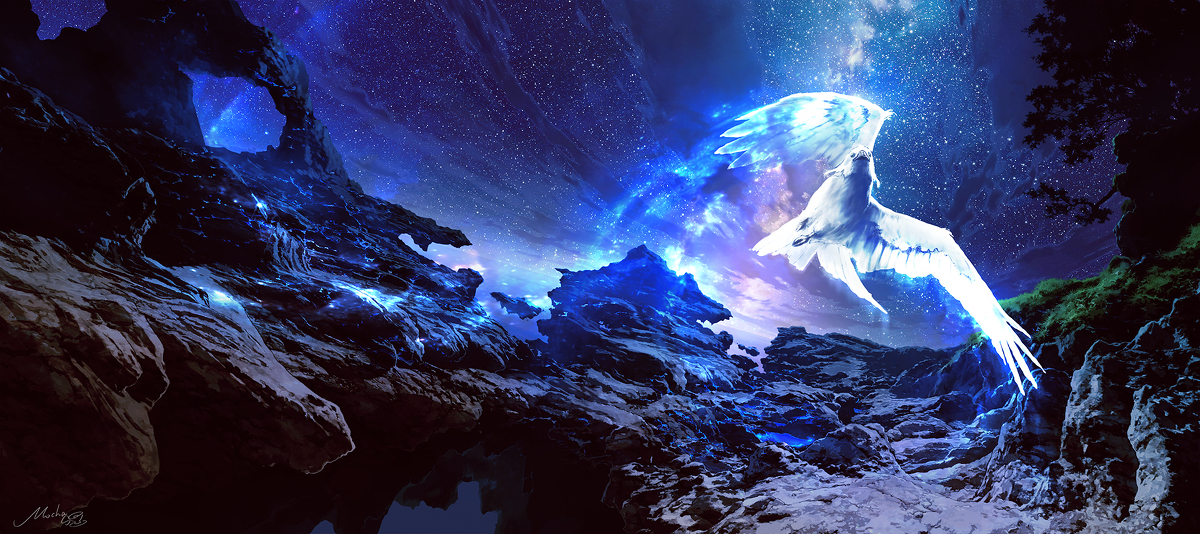 This is a pixiv picture whose title is 夜の翼.